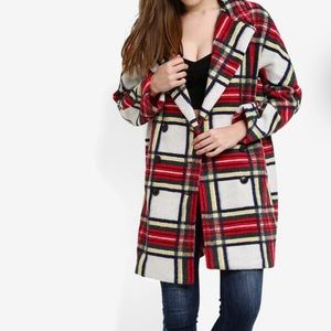 Desigual Abrig Dorian Tartan Plaid Double Breasted Wool Coat EU40/US6 NWT $299